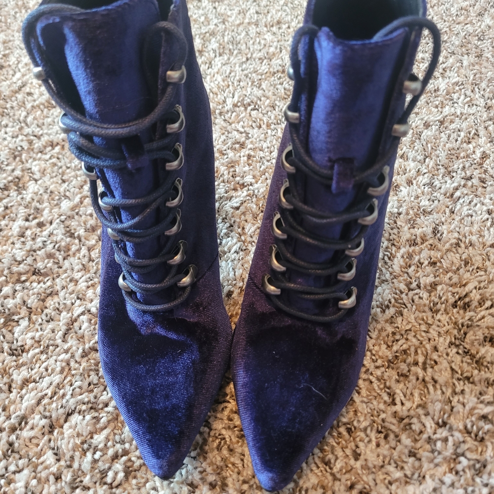 Shoe Dazzle Deep Blue Velvet Lace-Up Boots